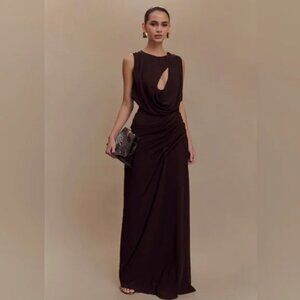 Meshki Oria Chiffon Maxi Dress in Cacao Brown